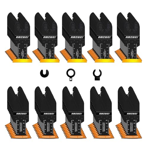 Image of AMZWEI 100PCS Oscillating Tool Blades, Titanium & HCS Oscillating Saw Blades for Metal /Wood /Plastic Cutting, Curved Edge Multi Tool Blades Compatible with Dewalt, Milwaukee, Dremel, Ryobi, Rockwell