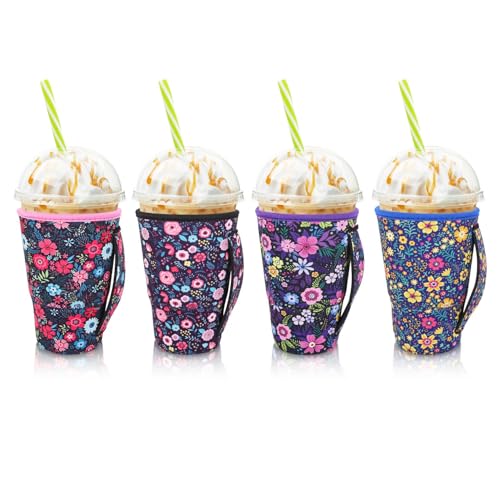AJLTPA 4Pack Iced Coffee Sleeve With Handle, 30-32oz, Flower