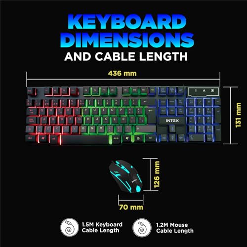 Image of Intex IT-KB334 Wired Gaming Keyboard and Mouse Combo with RGB Backlit Keys, Optical Wired Mouse, Spill Resistant Design, USB Plug & Play, Ergonomic Setup for PC, Laptop, Windows, Linux Compatible