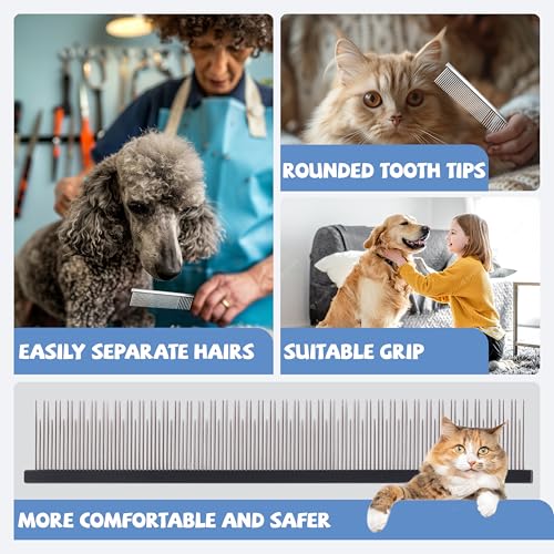 Image of 8.5 Inch Upgrade Black Professional Cat Comb,Dual-Tooth Pet Grooming Comb Anti-Static Smooth Rounded Corners Prevent Friction Breakage and Irritation,Removing Tangles,Knots,Undercoat and Excess Hair
