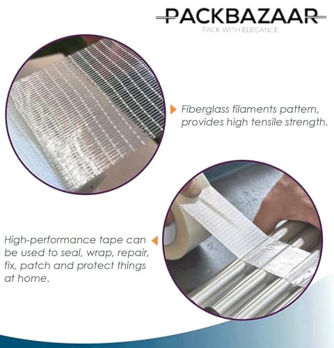 Image of Cross Filament Strapping Tape, 2 Inch x 50 Meter, Heavy Duty Transparent Reinforced Fiberglass Tape. (2 inch, 2)