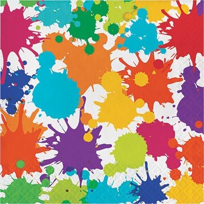 Art Party Theme Supplies Pack Deluxe Bundle (Serves-16) Dinner Plates, Luncheon Napkins, Cups, and Tablecloth Paint Splatter Party Supply Tableware Set Kit Includes Birthday Candles