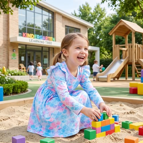 Image of Toddler Little Girls Casual Dresses Short Sleeve Crew Neck Graphic Cartoon Dress for 2-8 Years