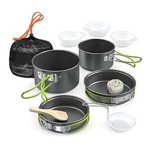 Lixada Camping Cookware Set,11PCS Camping Cookware Mess Kit with Non-Stick Lightweight Pot Pan Bowls Set for Outdoor Camping Backpacking Outdoor Picnic