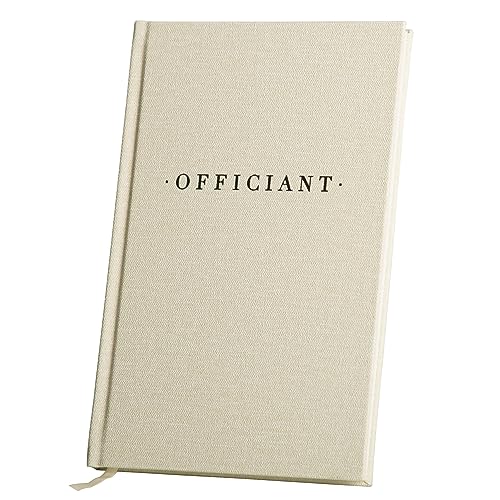 MUUJEE Officiant Book - Cream Canvas Linen Embossed Hard Cover Officiant or Pastor Blank Notebook Gift (Officiant-Design7)