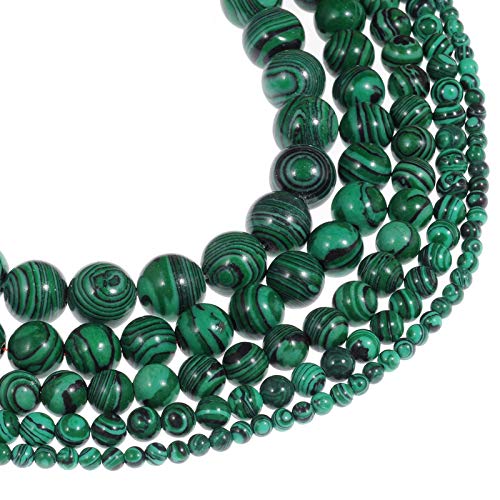 Cuentas de malaquita verde de 6 mm, cuentas redondas y lisas de piedra verde para hacer joyas, regalos de bricolaje para familiares y amigos (malaquita verde, 6 mm)