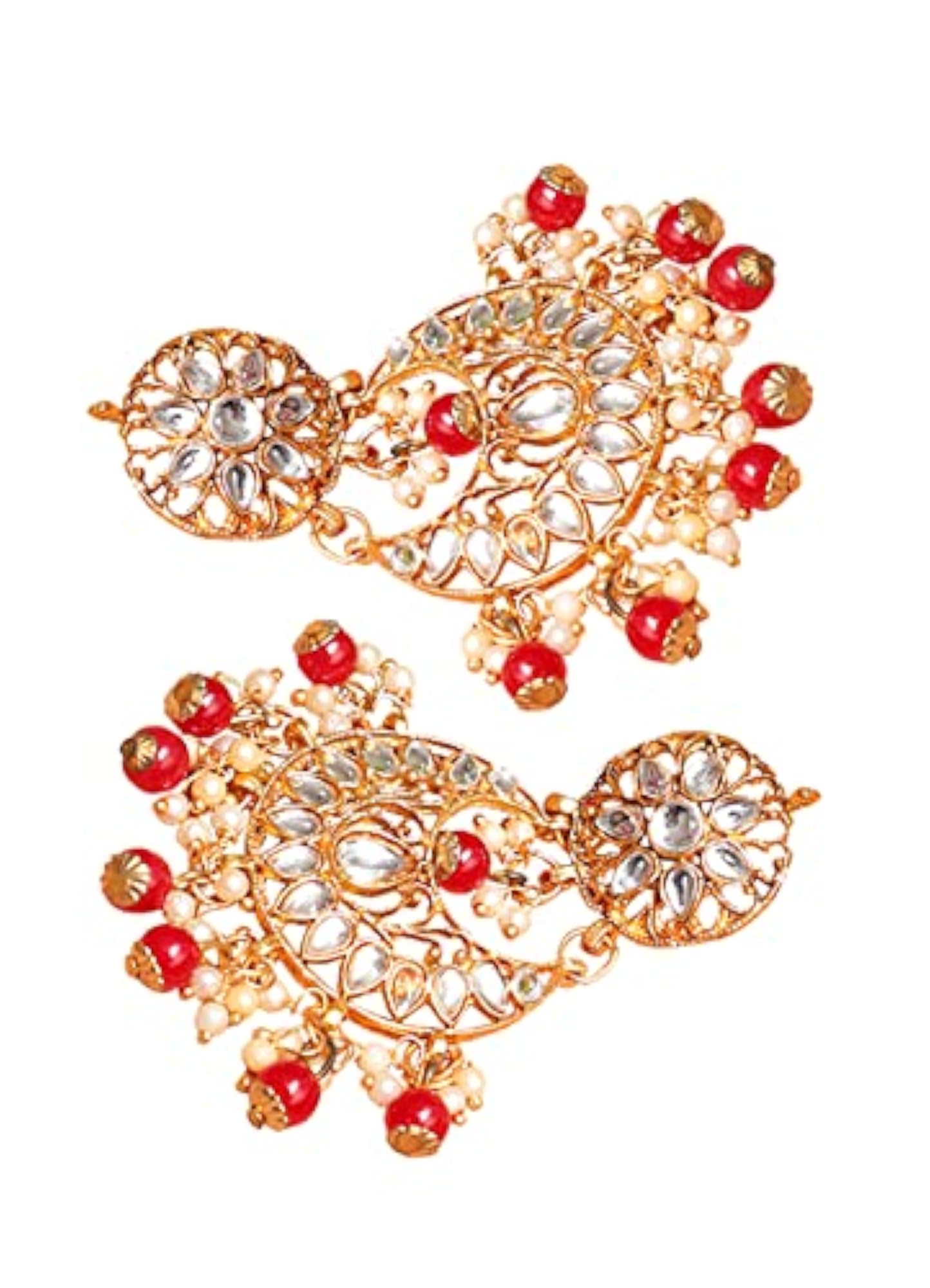 Women's Gold-Tone Kundan Choker Necklace Set with Red Beads