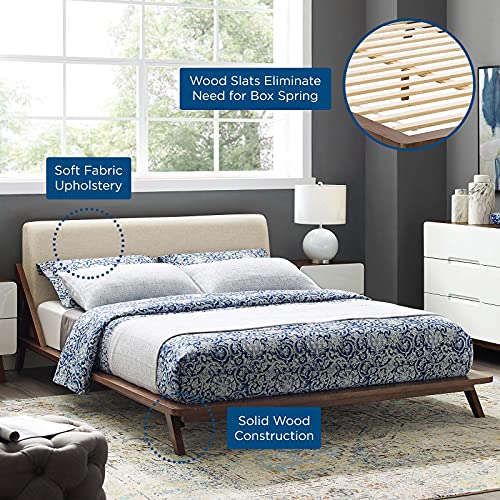 Modway Luella Upholstered Fabric Queen Sled Platform Bed Frame With Headboard In Walnut Beige #TOP5
