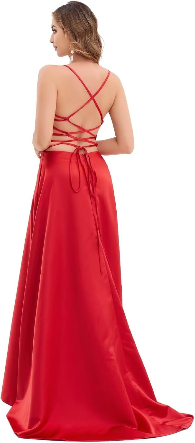 Homecoming Dresses for Teens Knee Length Spaghetti Strap with Pockets Satin Backless Prom Dress - Image 6