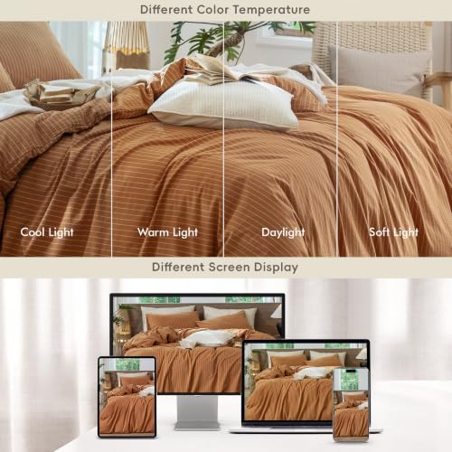 Image of MooMee Striped Duvet Cover Set 100% Washed Cotton Linen Like King
