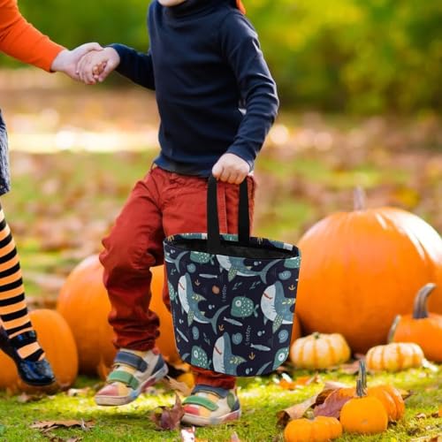 Bolsa tote para Halloween con diseño de tiburón, ideal para caramelos, regalos y truco o trato miniatura 7
