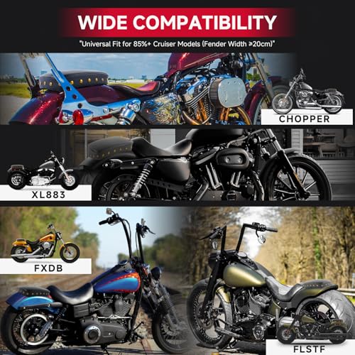 Image of DREAMIZER Universal Black Motorcycle Solo Passenger Seat Rear Cushion 8 Suction Cups Compatible with Harley Sportster XL 883 1200 Forty Eight Dyna Chopper Bobber Custom (Black-Vintage)