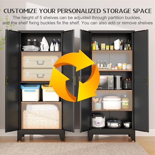 GAIOUS 75.2" Tall Storage Cabinet, Pantry Storage Cabinets with 2 Door and 5 Adjustable Shelves, Black Kitchen Food Cabinet, Metal Utility Cabinets for Kitchen, Dinning Room, Laundry Room - Image 5