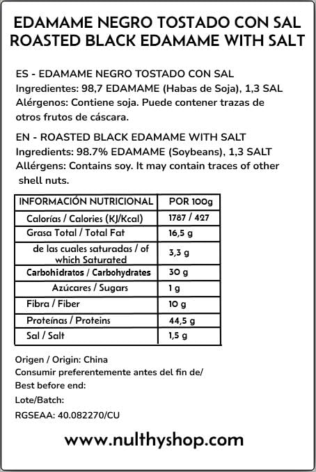 NULTHY - 1Kg Edamame noir torréfié - Feves Grillées, Salées, Snack Sain et Riche en Protéines, Edamame Croquant, Graine de Soja, Fèves, Idéal pour Collations & Apéritifs, Faible en Calories