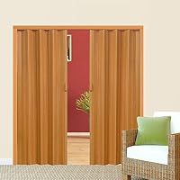 tectake® Schiebetür Komplettset, Lamellentür, Falttür, Tür 80x203 cm, Raumtrenner mit Laufschiene, Vorhang gegen Zugluft, Klapptür als Kälteschutz, Schallschutz, Holz Optik - Nussbaum – Ansicht 4
