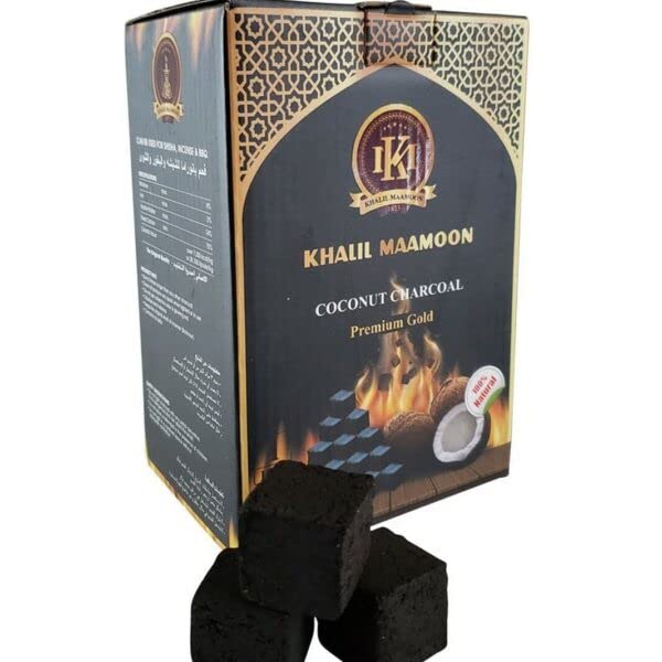Charcoal Khalil Mamoon- 100% Natural Coal Cubes for Shisha, Hookah, Bakhoor, Incense, BBQ - Long-Lasting, Low Smoke, Odorless Briquettes - No Taste, Chemicals or Additives-1KG