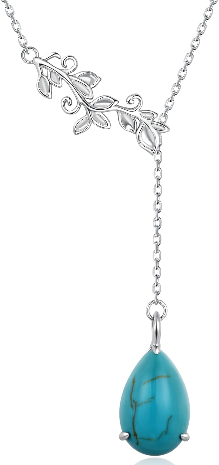 Genuine Turquoise Necklaces for Women 925 Sterling Silver Turquoise Pendant Vintage Boho Nature Gemstone Real Weatern Jewelry for Women