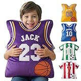 Easycosy Personalized Jersey Pillow with Name, Customized Letter Shape Plush Cushion, Custom Monogram Pillow, Funny Throw Pillow for Kids, Sports Fan, Boys Room Decor