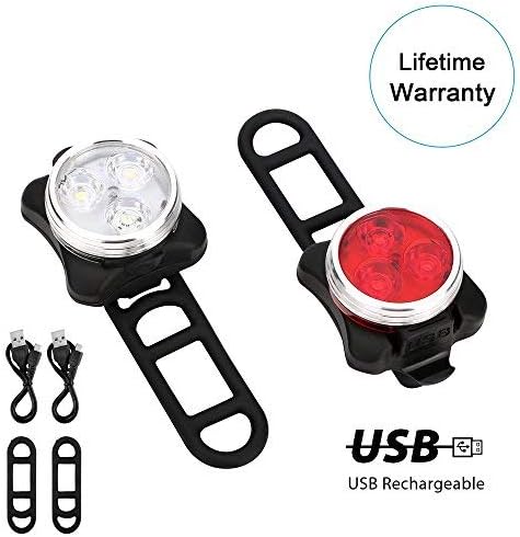 USB Rechargeable Bike Light Set, Lnkey LED Bicycle Light Front Light and Taillight with 4 Light Mode for Bicycle, Rechargeable LED Bicycle Light Set included 2 USB Cable, 4 Silicone Strap