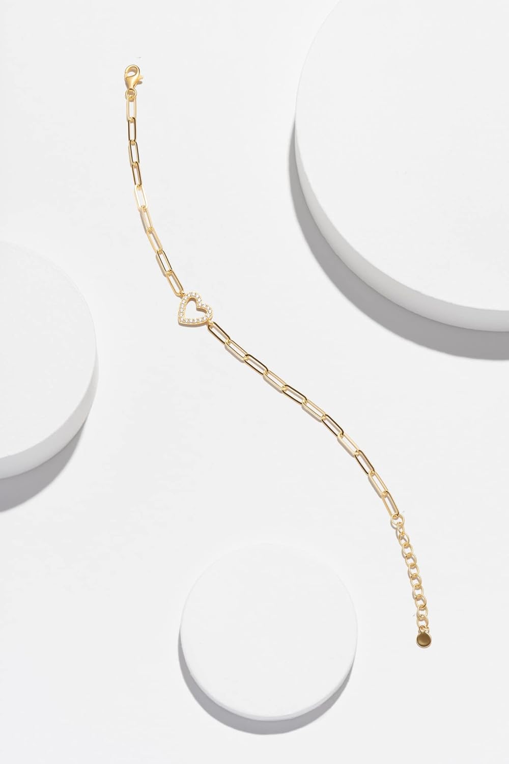 Amazon Essentials Cubic Zirconia Geometric Open Heart Paperclip Chain Link Bracelet in Sterling Silver, 6.75" + 1.25" Extender - Image 7