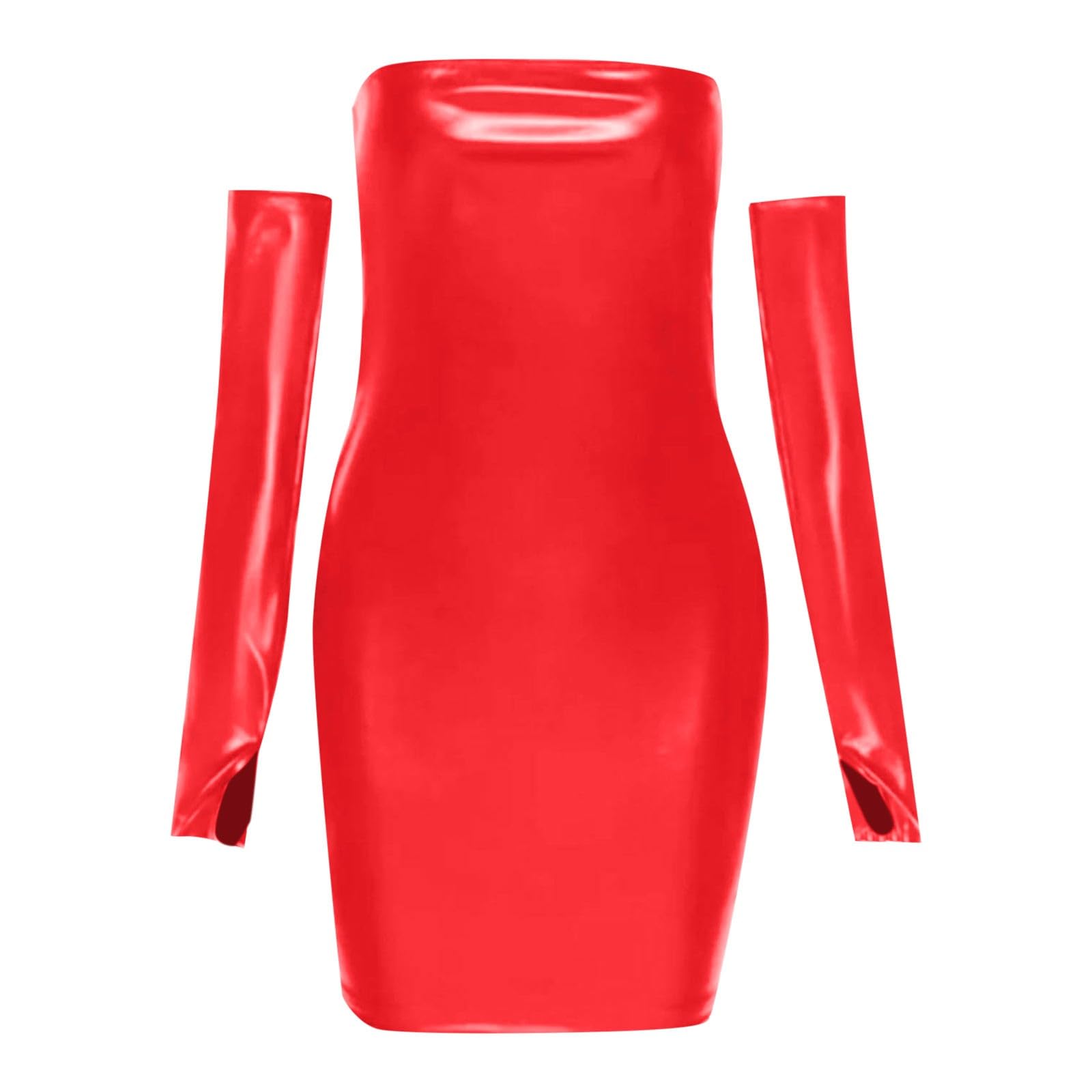 Robe à effet mouillé pour femme - En cuir verni - Mini robe en cuir - Manches courtes - Robe de fête sexy en latex - Robe d'été courte brillante - Effet mouillé - Sexy - Mini robe de soirée