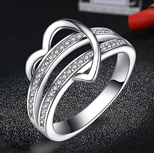 Topob Fashion New Women's Rings, Luxury Love Heart Diamond Rings Engagement Wedding Rings Jewelry Gift (Silver, 8) #TOP2