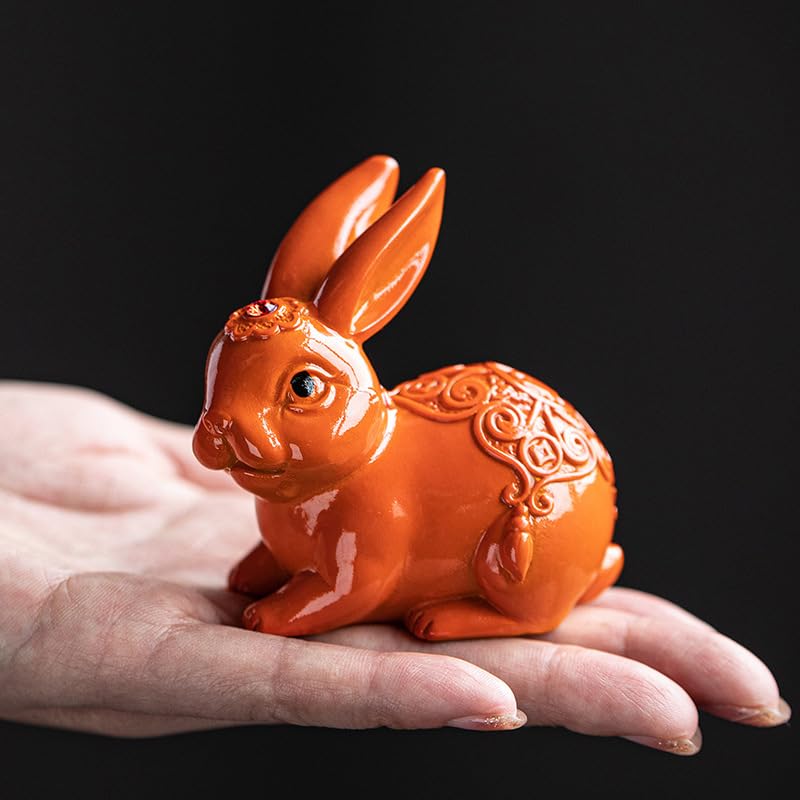 Hormsdar Color Changing Tea Pet Rabbit Cute Resin Bunny Statue Kung Fu Tea Tray Decor Tea Lover's Gift Home Office Desk Feng Shui Ornament (Red)
