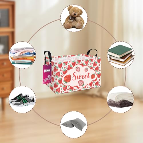 Image of Rectangular Storage Basket Fabric Organizer Bin for Toys,Books,Clothes,Gifts,Pets-Perfect for Home,Office,Nursery,Dorm,Shelf(Rec-strawberry)