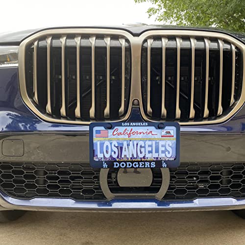 License Plate Frame，2 Pcs Metal License Plate Frame Rear & Front Tag Holder For Us Car Suv & Truck，License Plate Cover Gift For Sports Fans. (Black Dodgers) #TOP5