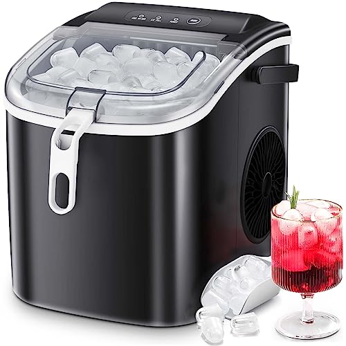 ZAFRO Ice Maker Countertop, Portable Ice Machine with Carry Handle, Self-Cleaning Ice Makers with Basket and Scoop, 9 Cubes in 6 Mins, 26 lbs per Day, Suitable for Kitchen, Camping, Party （Green）