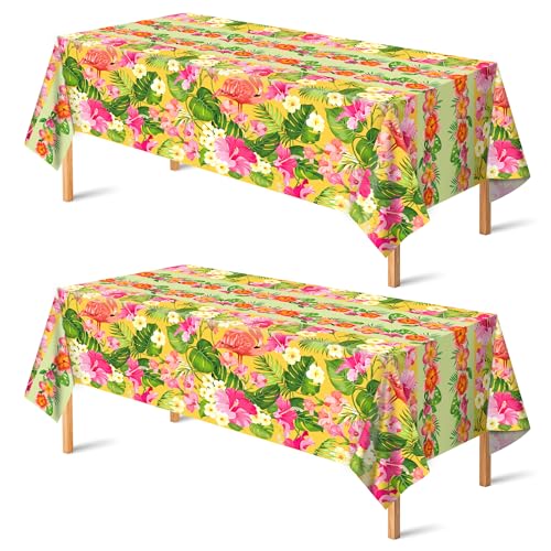 OHOME 2 Pack Luau Party Decorations - Plastic Tablecloth for Hawaiian Theme Party Decorations | Tropical Summer Beach Pool Birthday Backdrop Favors Supplies