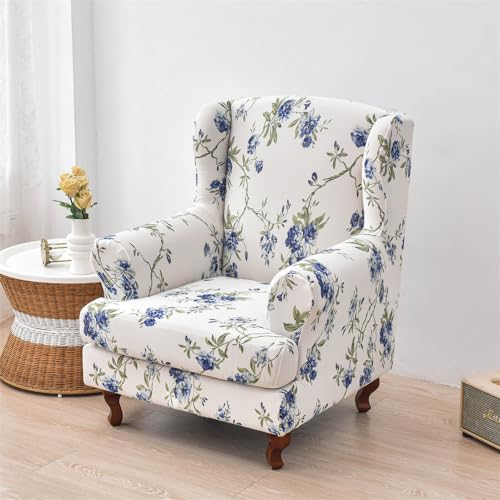 Fundas de sillón orejero floral azul para dar vida a su salón y crear un rincón de lectura relajante 3