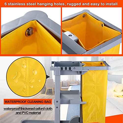 Image of Replacement Janitorial Cart Bag, High Capacity Waterproof Thickened Housekeeping Commercial Janitorial Cleaning Cart Bag with 6 Brass Grommets - 25 Gallon (Brown with 5 Pockets)