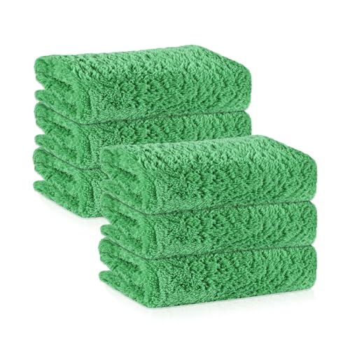Image of Kuber Industries 6 Pcs 30x60 cm Microfiber Cleaning Cloth for Mirror, Window, Car and Bike | 350 GSM Dusting Cloth for Home | Absorbent Bathroom & Kitchen Cleaning Towel | Green
