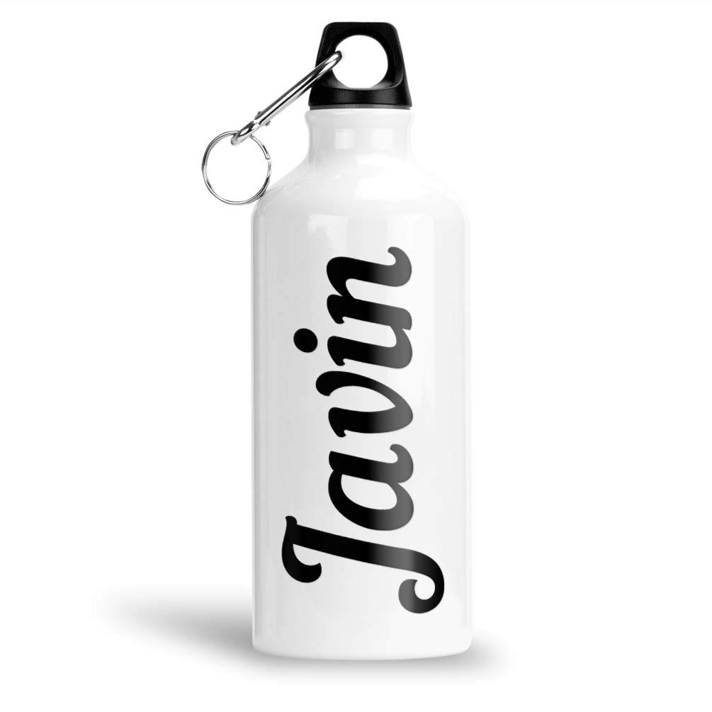 FurnishFantasy Aluminium White Sipper Bottle 750 ml - Best Personalized Gift for Happy Birthday, Return Gift, Name - Javin
