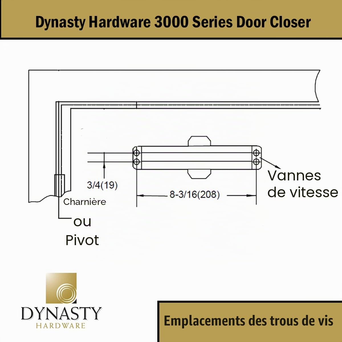 Dynasty matériel 3000-alum Qualité commerciale Ferme-porte à ressort, taille 3, Sprayed Aluminium
