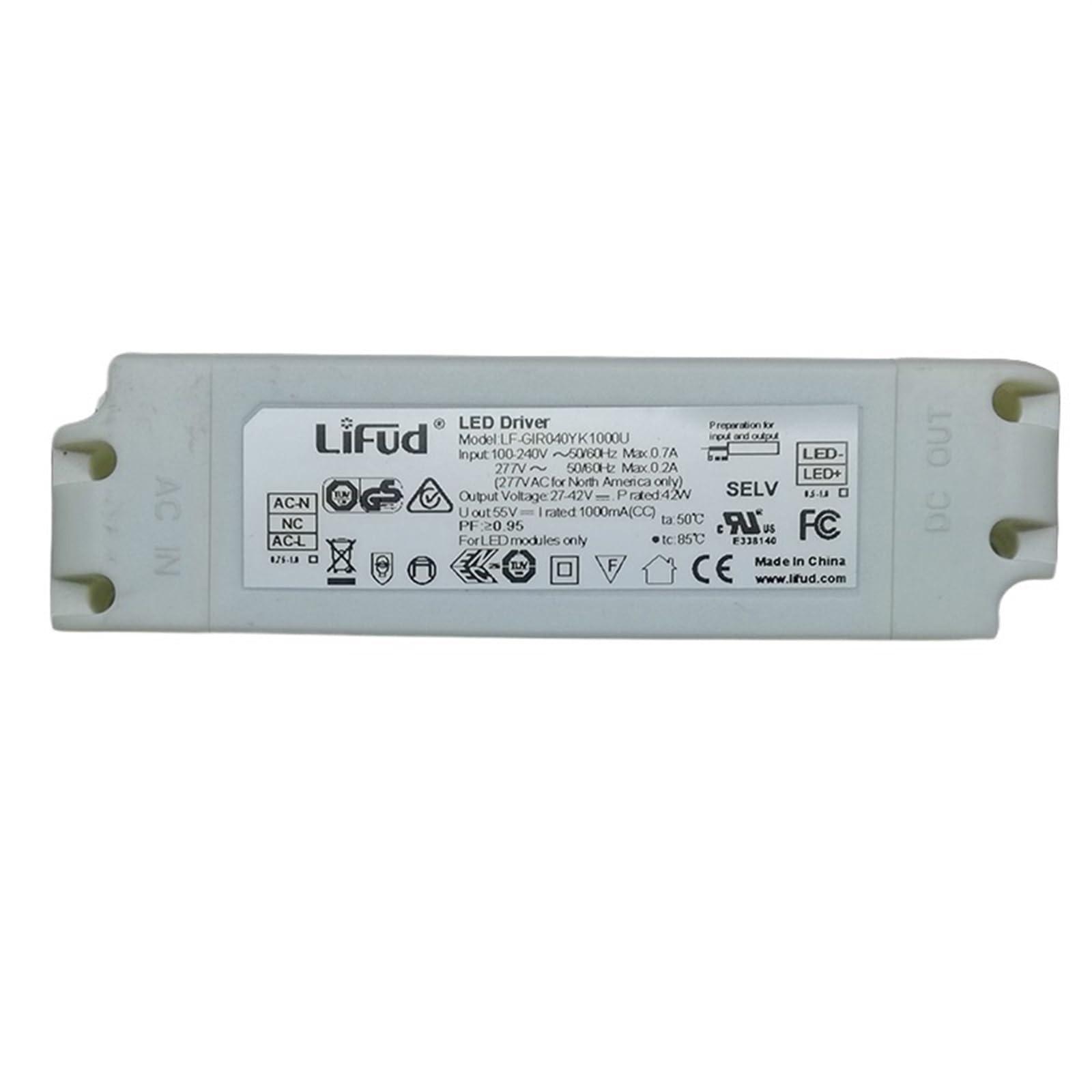 FCARUMIQP LED Driver LF-GIR040YK 34W-42W 27-42V Dc 800mA/900mA/950mA/1000mA Power Supply AC100-277V(1000ma 27-42v 42w)