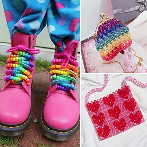 Quefe 2880Pcs Pony Beads Kit Rainbow Beads Plastic Bead For Craft 6 X 9Mm 24 Colors 4 Styles Large Hole Beads Set For Bracelets Jewelry Making #TOP5