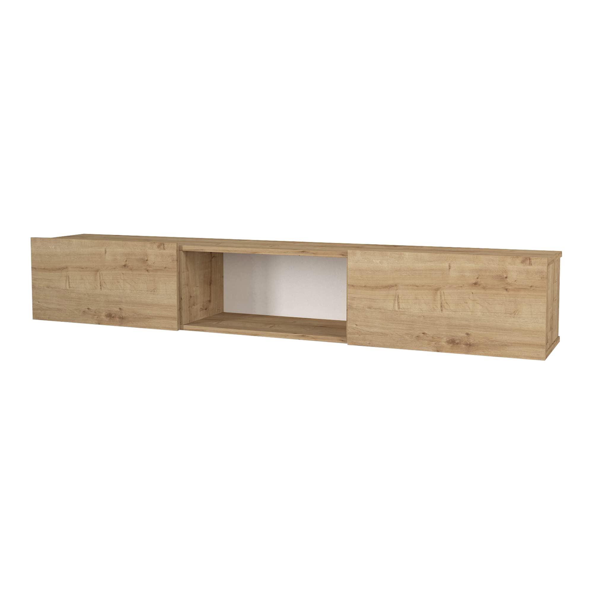 [en.casa] Mobile TV da Parete 180 x 31 x 29,5 cm Mensola Porta TV con 3 Scomparti 2 Vani con Ante a Ribalta Armadietto Pensile da Soggiorno Camera da Letto - Effetto Rovere