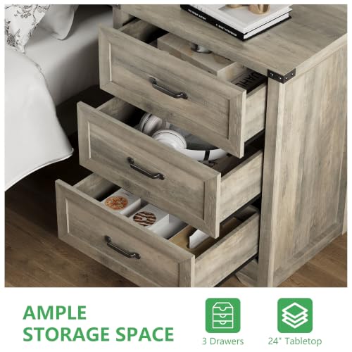 Image of Xixini Nightstand Set of 2 with 3 Storage Drawers, Tall Side Table, Grey