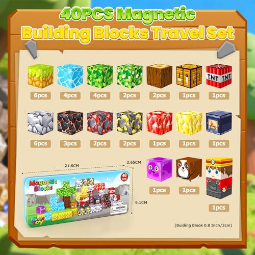 Image of Mini Magnetic Blocks Tiles Travel Essentials Toddler Toys with Case, Kids Games Montessori Sensory Building Blocks Toys for 3+ Year Old Boys Girls Christmas Birthday Gifts