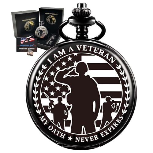 Blisshour Veterans Gifts, Pocket Watch for Veterans with Military Badge