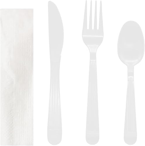 Miniatura 6 de Party Essentials Paquetes de cubiertos de plástico negro envueltos individualmentekits de cubiertos resistentes, tenedorcucharacuchillo, 50 juegos