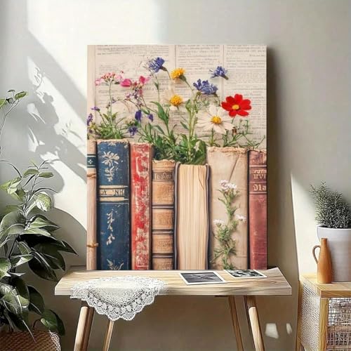 Impression sur toile haut de gamme 60x90cm scène bibliothèque cadre doré élégant