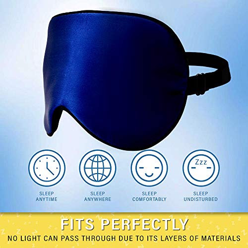 Image of Silk Sleep Eye Mask for Men Women, Comfortable Super Soft Eye Mask with Adjustable Strap, 100% Pure Silk, Blocks Light, Jersey Slumber (Blue, 1 Count (Pack of 1))