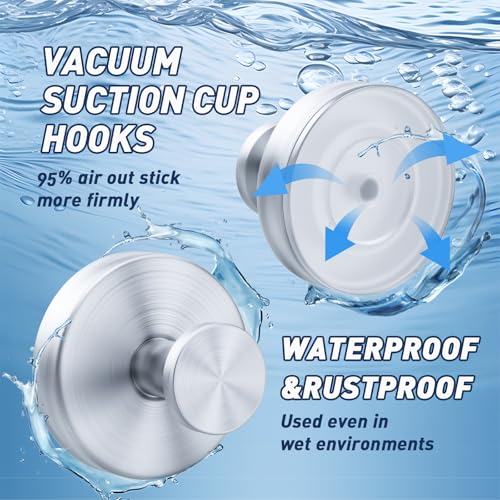 DDYMFFF Suction Cup Hooks for Shower,Removable Suction Hooks for Bathroom Shower Wall,Glass Windows,Doors Hanging Towels,Suction Cup Wreath Hanger Holder for Christmas Wreath-Silver(2 Pack) — view 6