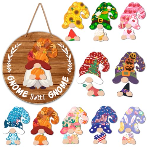 Interchangeable Gnome Welcome Sign Fall Halloween Door Decoration