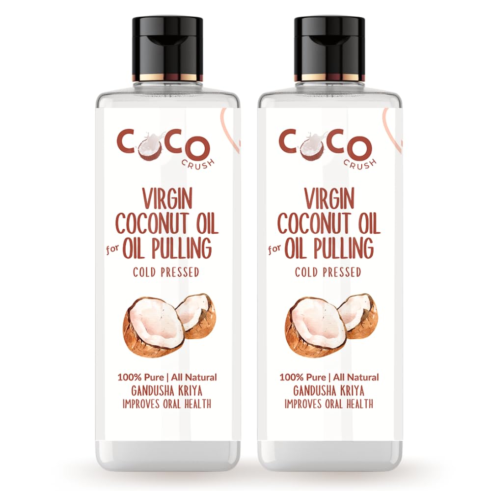 COCO CRUSH Cold Pressed Coconut Oil for Oil Pulling | Extra Virgin, 100% Pure & Natural | Gandusha Kriya - Coconut | Protect teeth, gums, and mouth (400ml (2 * 200ml))