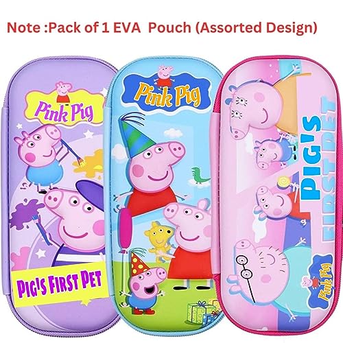 Image of Cute Pig EVA Large Capacity Stationery Box 3D Cartoon Pen Pencil case Multi-Compartment for School Students with Zip Closure -Best Birthday Gift for Girls, Boys & Kids (Cute Pig (Assorted))