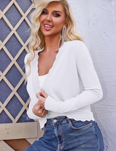Image of OmicGot Women's Long Sleeve Cardigan Sweaters Open Front Cropped Bolero Shrugs for Dresses S-XL